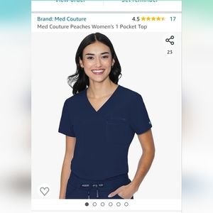 Med Couture Peaches Navy Scrub Top Small Active NWT
